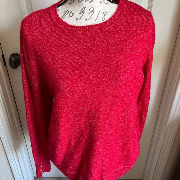 Loft Cherry Red Merle Sweater with White Pearl Buttons - Picture 1 of 4